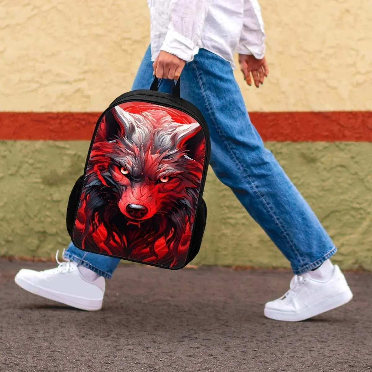 Red Wolf Head Cool School Bags Kids Boys Mens Backpack Bookbags Rucksack Daypack for Student Birthday Gift,Red Wolf Head