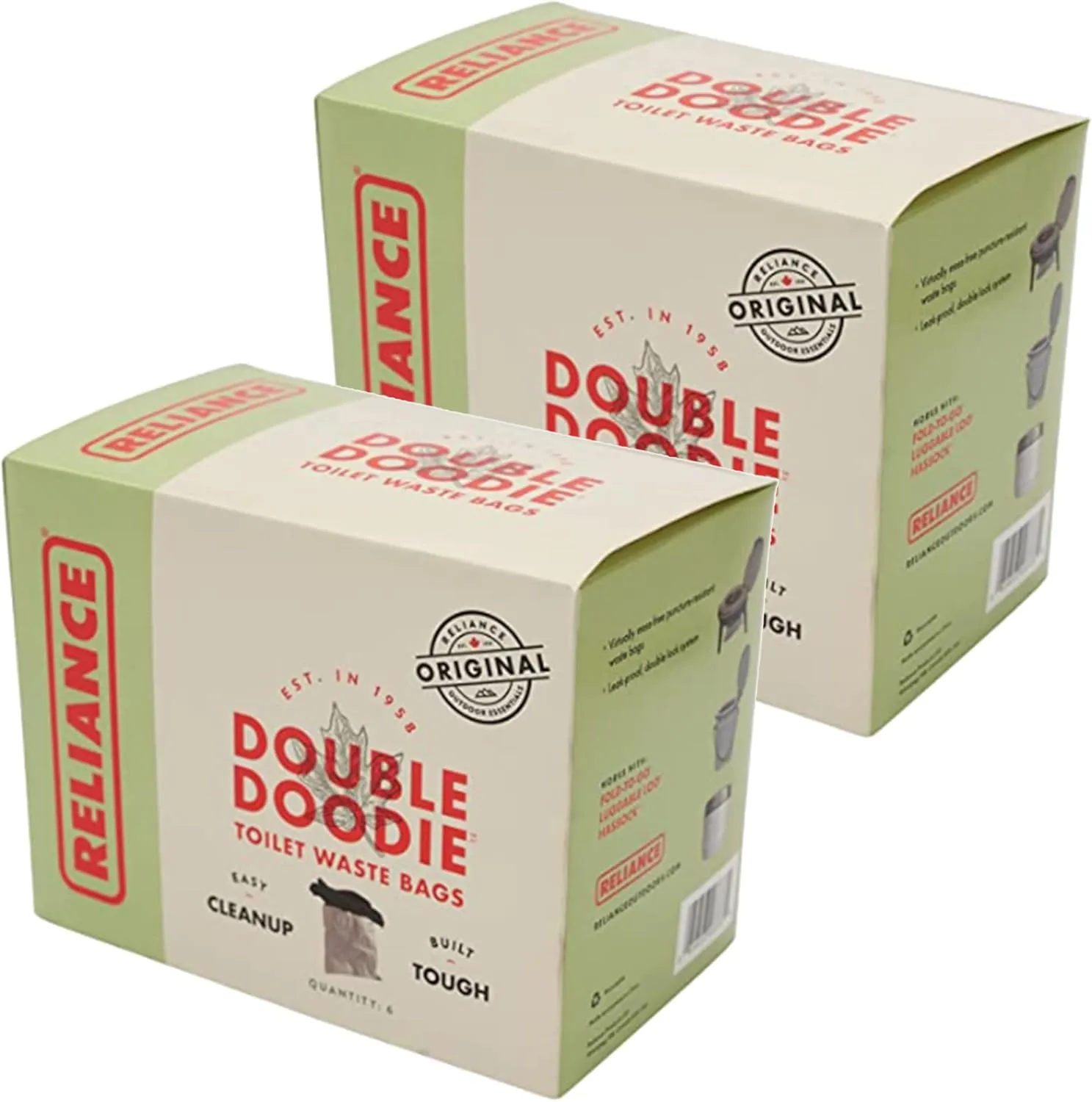 Reliance Double Doodie Outdoor Portable Camping and Hiking Toilet Waste Bags with Odor Free Double Zip Sealing Lock Liner for Sanitation Products
