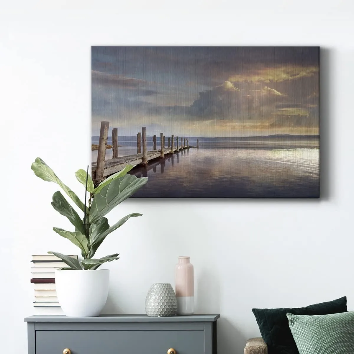 Renditions Gallery Beach Ocean Landscape Canvas Wall Art for Home Décor,Evening Reflection,Ready to Hang, 18''x 12'', Made in America