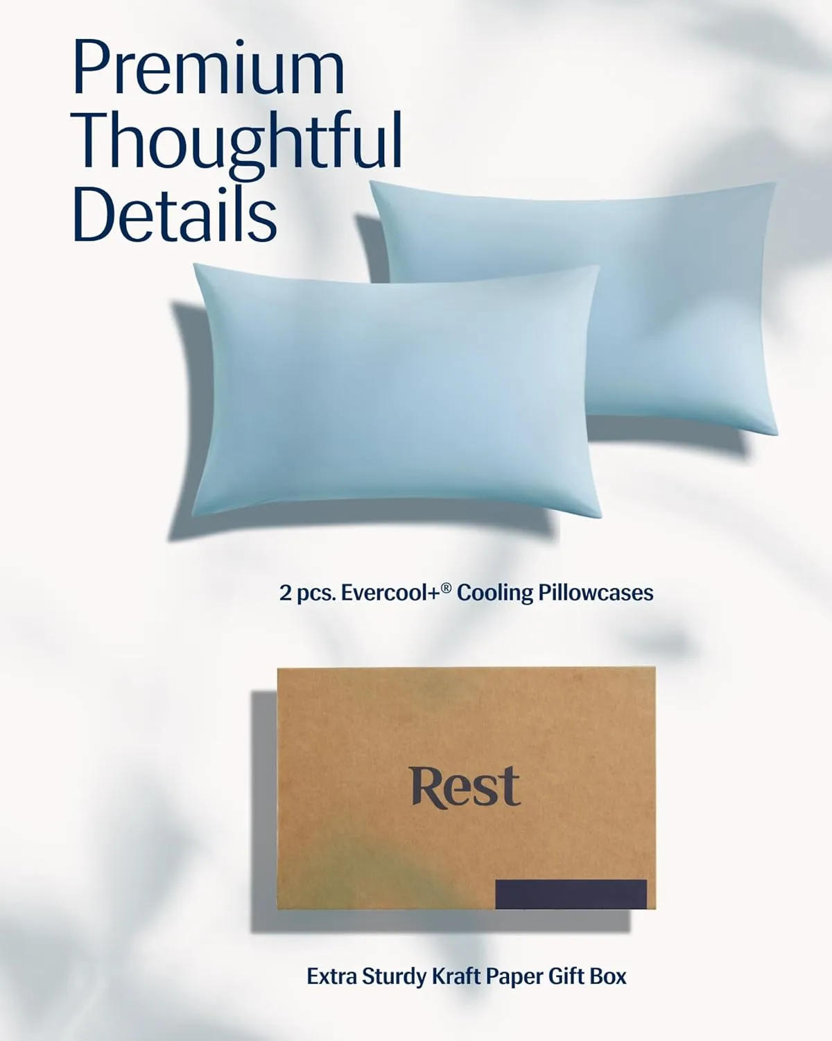 REST® Evercool®  Cooling Pillow Cases Standard - 2 Pillowcase for Sensitive Skin, Silver Infused Fabric for Hygienic Sleep, Silky Smooth for Curly Hair, High Elastic for Snug Fit (19x29 inches)