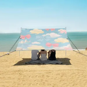 Retro Anime Style Bows Beach Canopy Tent Anti-UV & Wind Resistant, Camping Sun Shelter Easy Setup Portable,Outdoor Shade Tents with Sandbags,Sand Shovels,Ground Pegs & Stability Poles