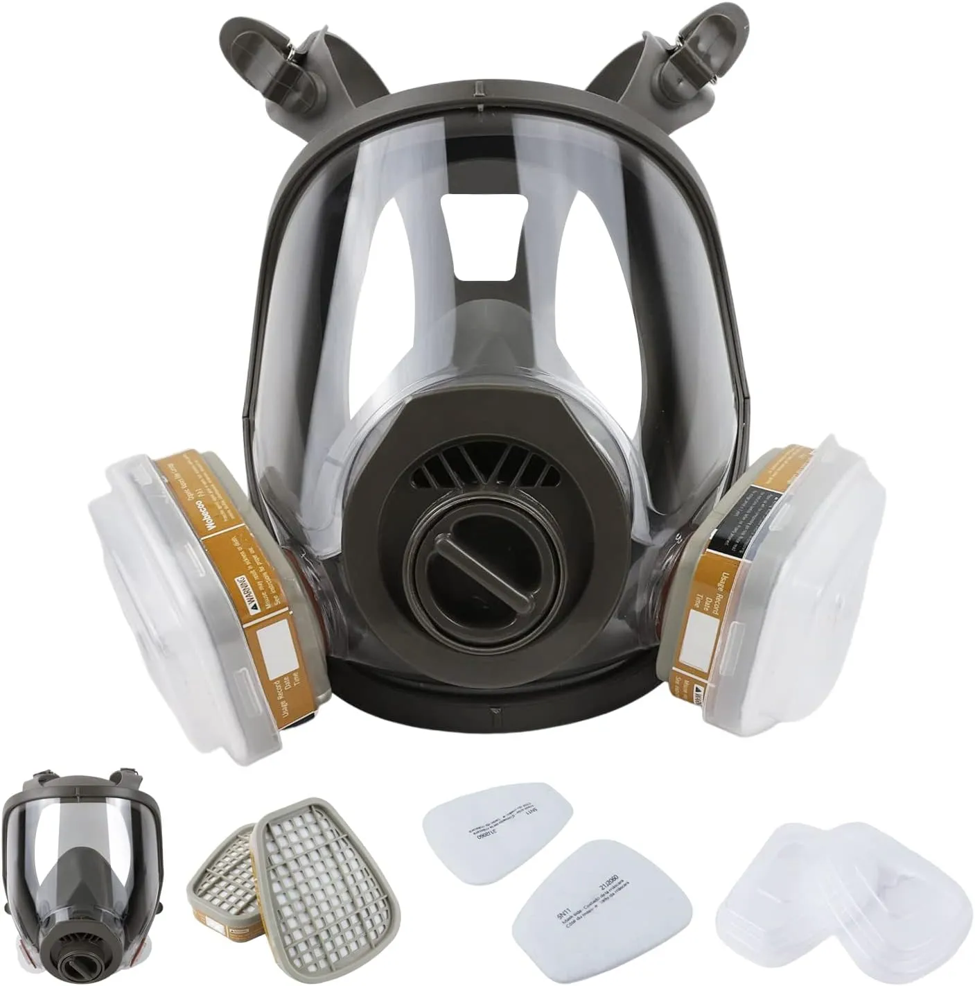 Reusable full face mask with activated carbon air filter for protection from gases, dust, spray paint, welding, chemicals and other work