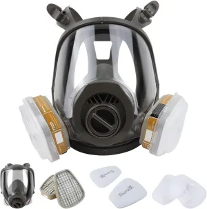 Reusable full face mask with activated carbon air filter for protection from gases, dust, spray paint, welding, chemicals and other work