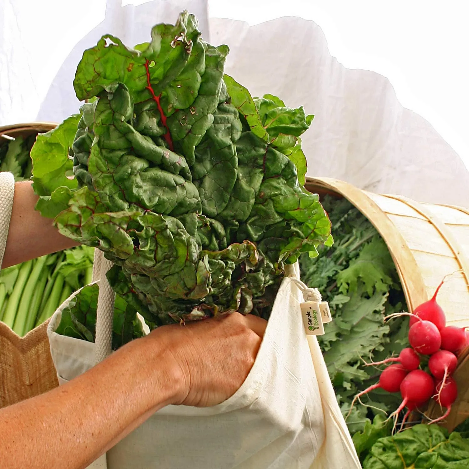 Reusable Grocery Produce Shopping and Storage Bags, Organic Cotton Muslin, Set of 6 (2 ea. of L, M, S)