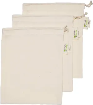 Reusable Grocery Produce Shopping and Storage Bags, Organic Cotton Muslin, Small 3 pack