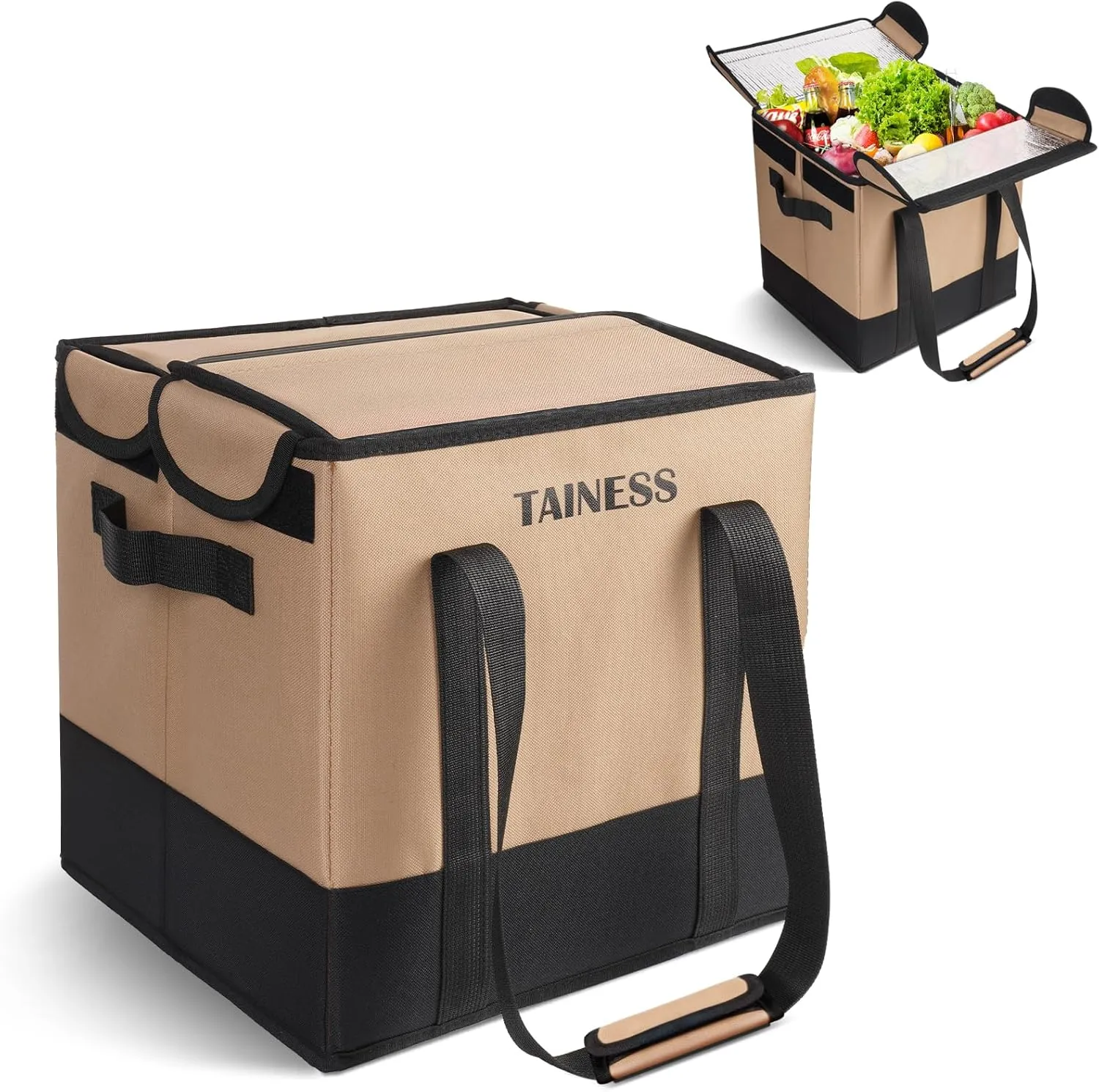 Reusable Insulated Grocery Bags Collapsible Grocery Tote Bags for Shopping Wear Resistant Heavy Duty Foldable Cooler Grocery Bags for Frozen and Hot Food Camping Bags