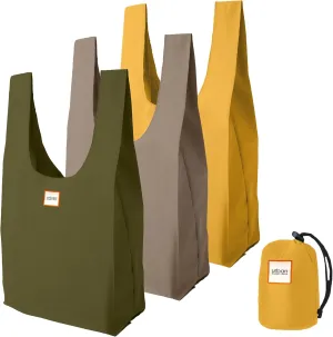 Reusable Shopping Bags for Groceries, Versatile Totes W/Drawstring Pack, 26" x 12.5", Set of 3, Meadow