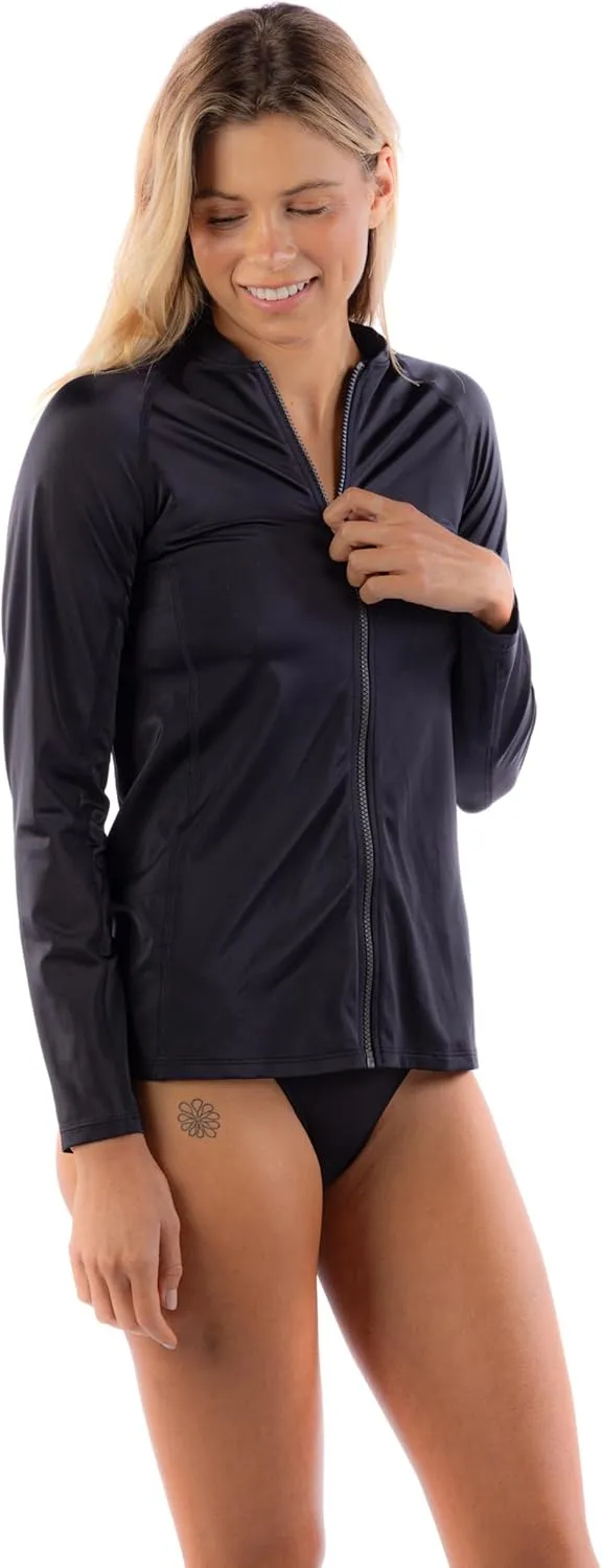 Rip Curl Women's Long Sleeve Zip-up Rashguard with UPF 50  Sun Protection-Quick Dry, Moisture-Wicking Swim Shirt