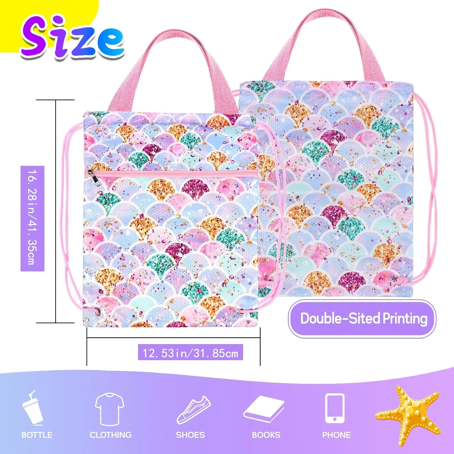 RLGPBON Drawstring Backpack for Kids, Girls & Boys - Swimming, Gym & Dance Bag, Waterproof Sports Sackpack