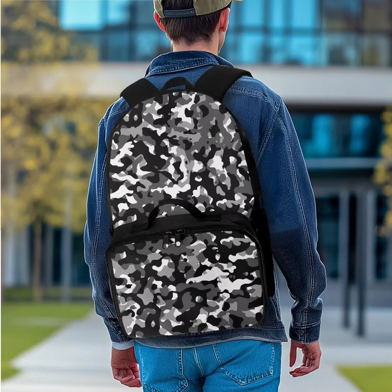 Rnyleeg Black Camo Backpack for Boys Lightweight Boys Backpack 10-12 Years Old 17 inch Elementary School Bag Set 3 Pcs Back to School Supplies Set Hiking Rucksack