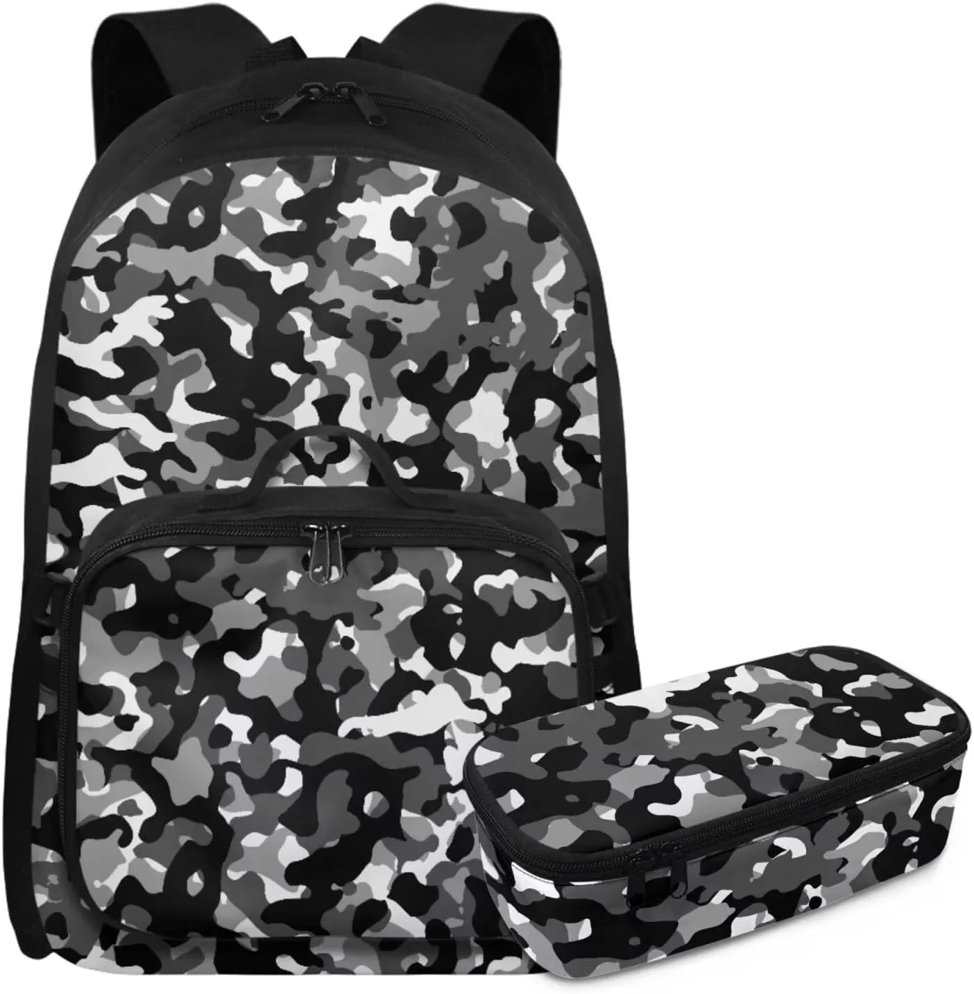 Rnyleeg Black Camo Backpack for Boys Lightweight Boys Backpack 10-12 Years Old 17 inch Elementary School Bag Set 3 Pcs Back to School Supplies Set Hiking Rucksack
