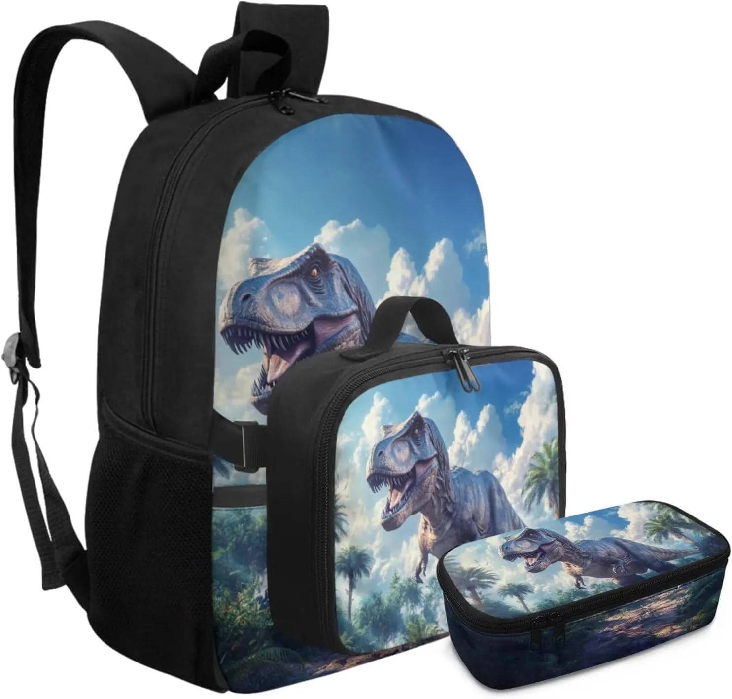 Rnyleeg Dinosaur Backpack for Boys 8-12 Cool Boys Backpack Set with Lunch bag 4 in 1 Elementary School Bookbag Set Back to School Gifts for Kids