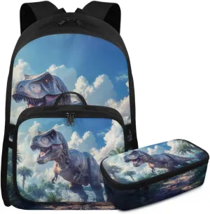 Rnyleeg Dinosaur Backpack for Boys 8-12 Cool Boys Backpack Set with Lunch bag 4 in 1 Elementary School Bookbag Set Back to School Gifts for Kids