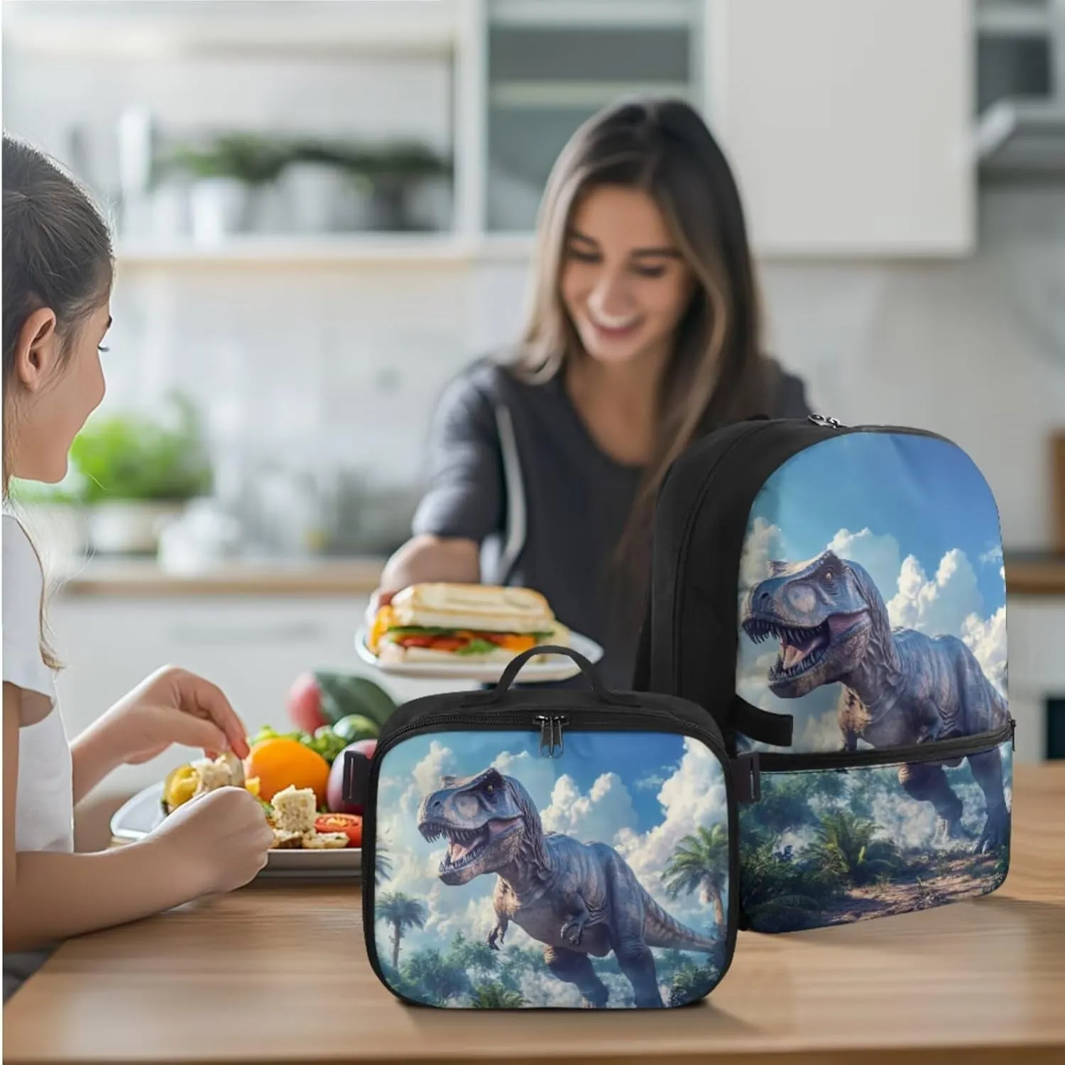 Rnyleeg Dinosaur Backpack for Boys 8-12 Cool Boys Backpack Set with Lunch bag 4 in 1 Elementary School Bookbag Set Back to School Gifts for Kids