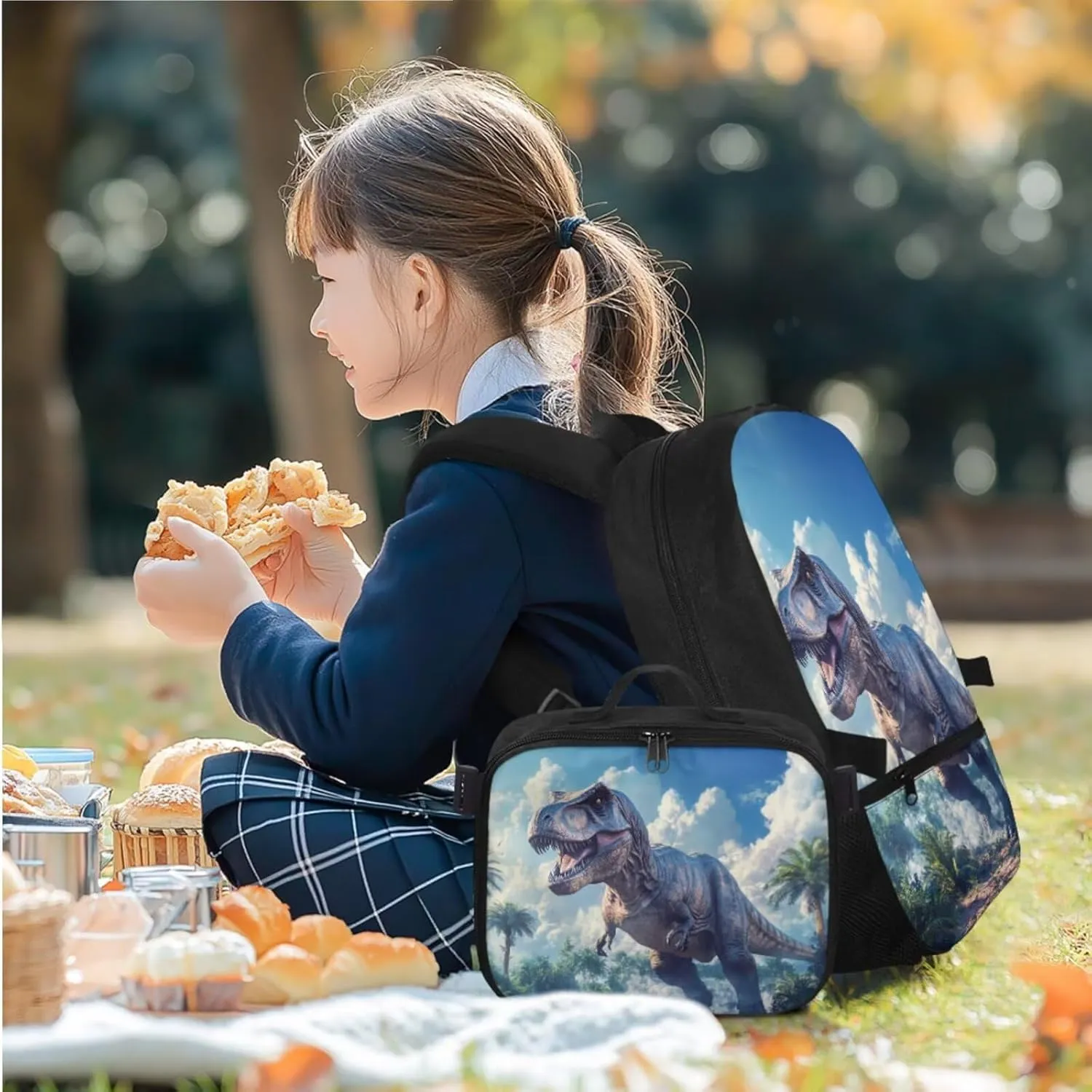 Rnyleeg Dinosaur Backpack for Boys 8-12 Cool Boys Backpack Set with Lunch bag 4 in 1 Elementary School Bookbag Set Back to School Gifts for Kids
