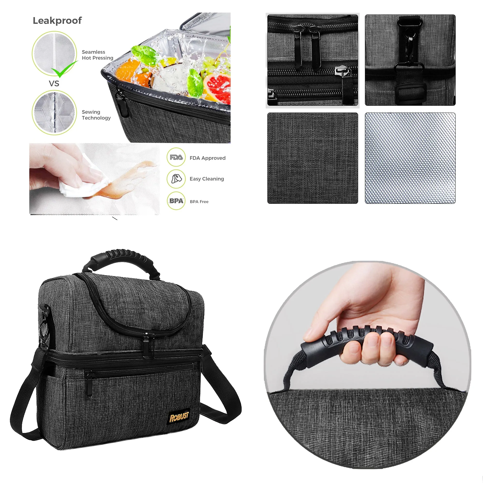 Robust Insulated Leakproof Lunch Bag with Shoulder Strap
