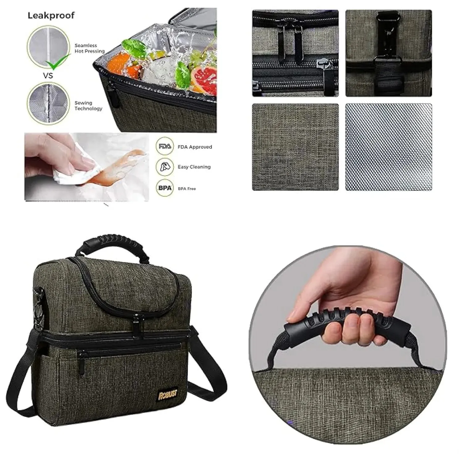 Robust Insulated Leakproof Lunch Bag with Shoulder Strap
