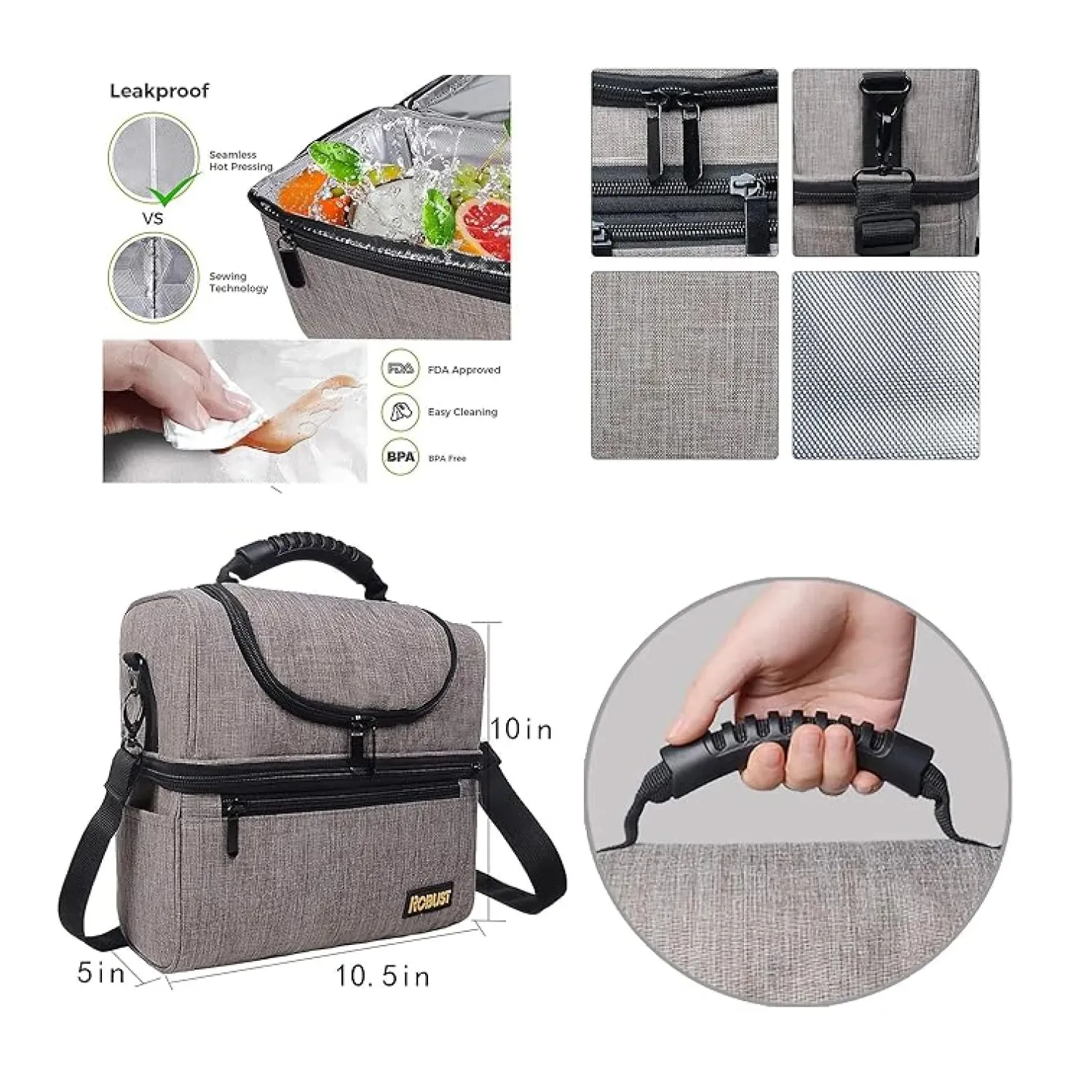 Robust Insulated Leakproof Lunch Bag with Shoulder Strap