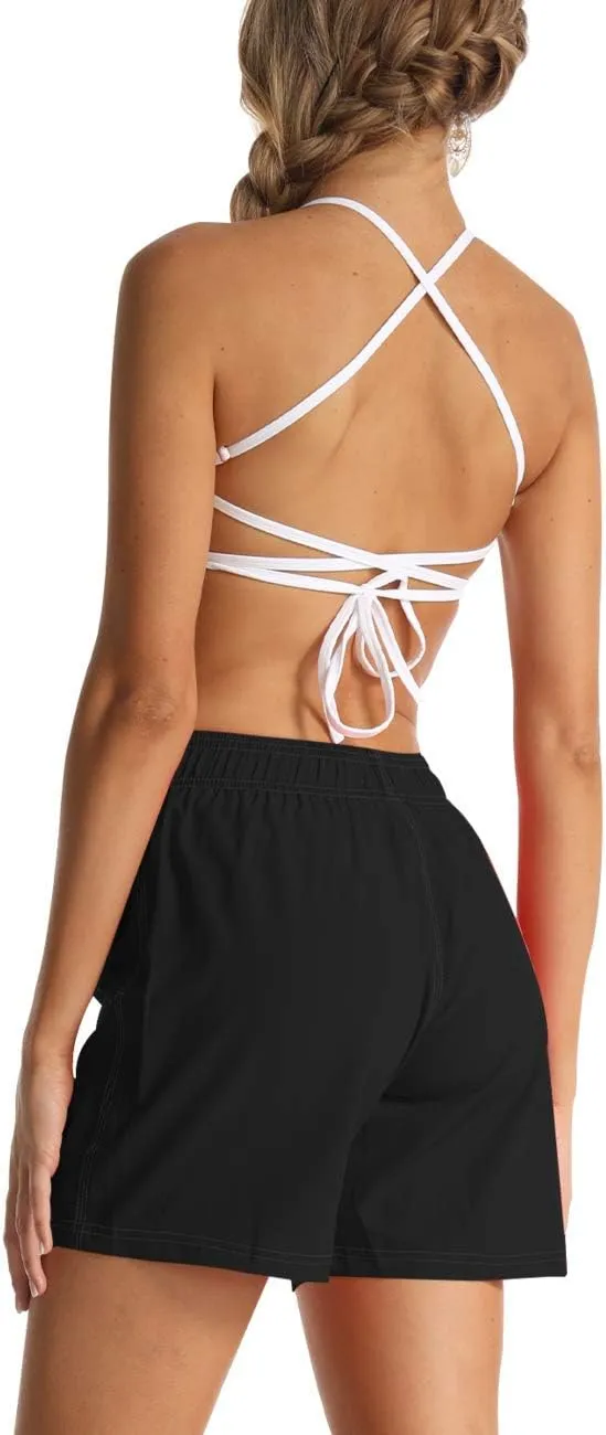 Rocorose Women's Board Shorts Quick Dry Drawstring Sports Summer Bottom Swim Shorts with Pocket