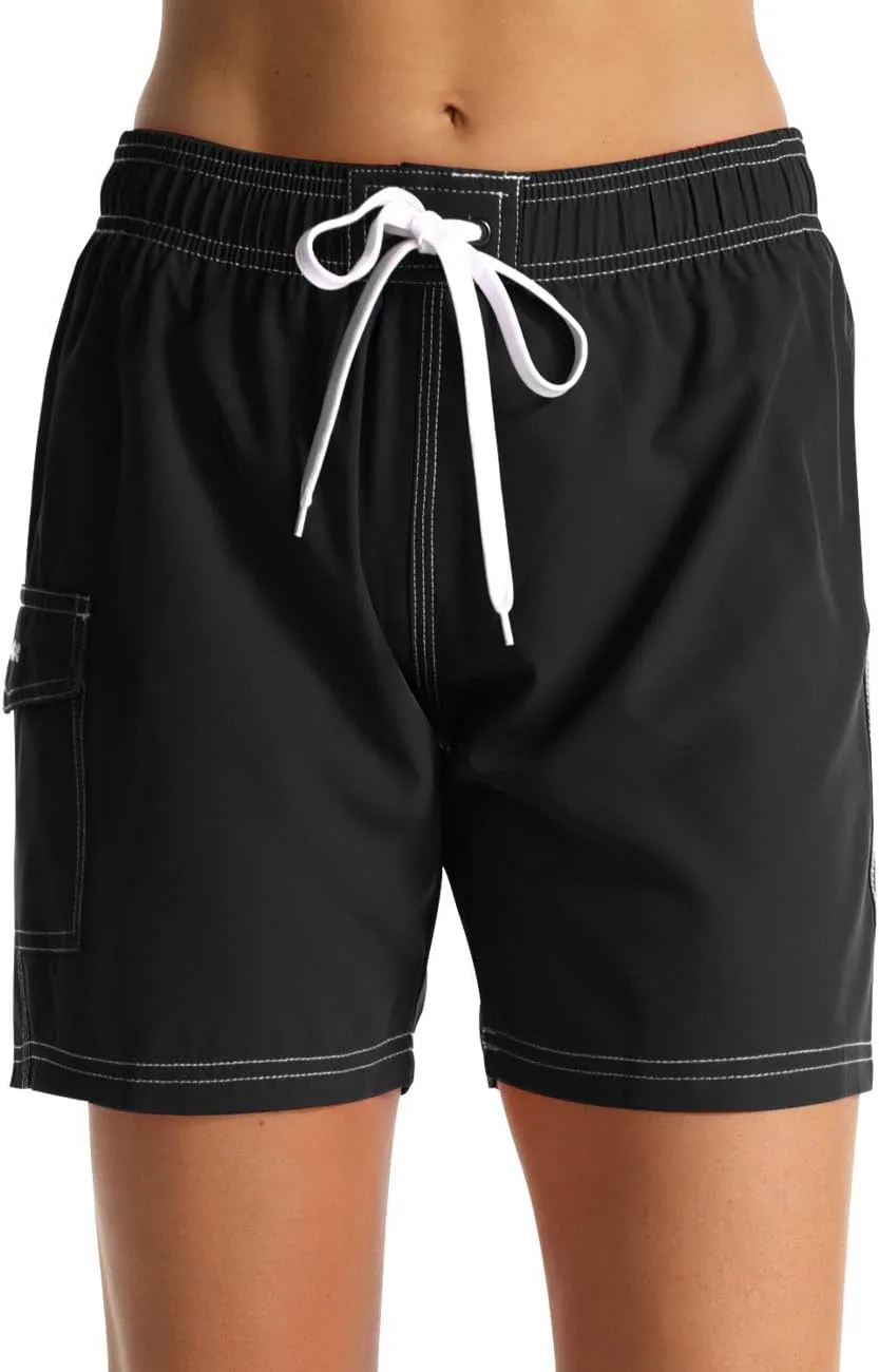 Rocorose Women's Board Shorts Quick Dry Drawstring Sports Summer Bottom Swim Shorts with Pocket