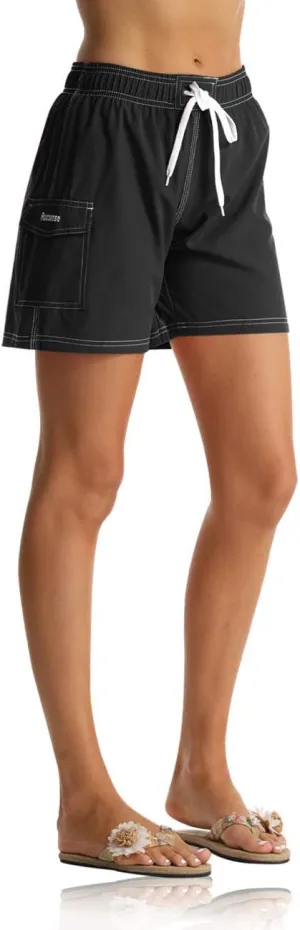 Rocorose Women's Board Shorts Quick Dry Drawstring Sports Summer Bottom Swim Shorts with Pocket