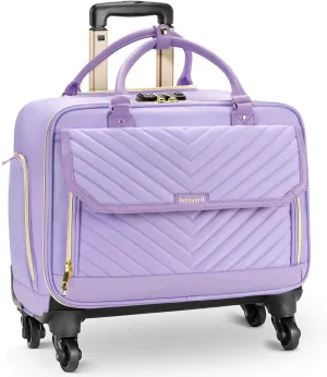 Rolling Briefcase for Women, 17.3 Inch Laptop Bag with 4 Spinner Wheels and Telescopic Extendable Handle, Teacher Bag with Wheels, Roller Computer Bag for Work, TSA Friendly Design, Purple