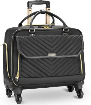 Rolling Briefcase for Women with 4 Spinner Wheels and Telescopic Extendable Handle, Laptop Bag with Wheels, Roller Computer Bag for Work Travel Carry On Luggage, TSA Friendly Design, Black