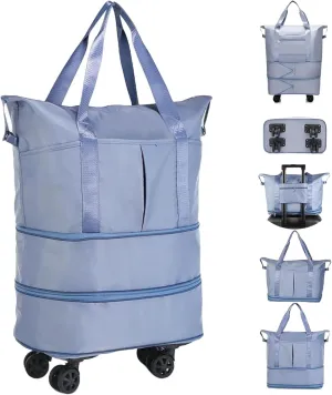 Rolling Duffle Bag with Wheels, Expandable Foldable Luggage Bag, Dry and Wet Separation Rolling, Zipper Travel Carry on for Gym, Camping, Travel Duffle