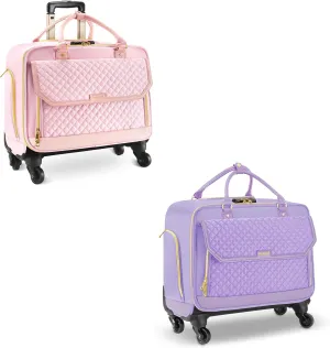 Rolling Laptop Bag, Briefcase for Women, Roller Computer Bag for Work, Pink & Purple