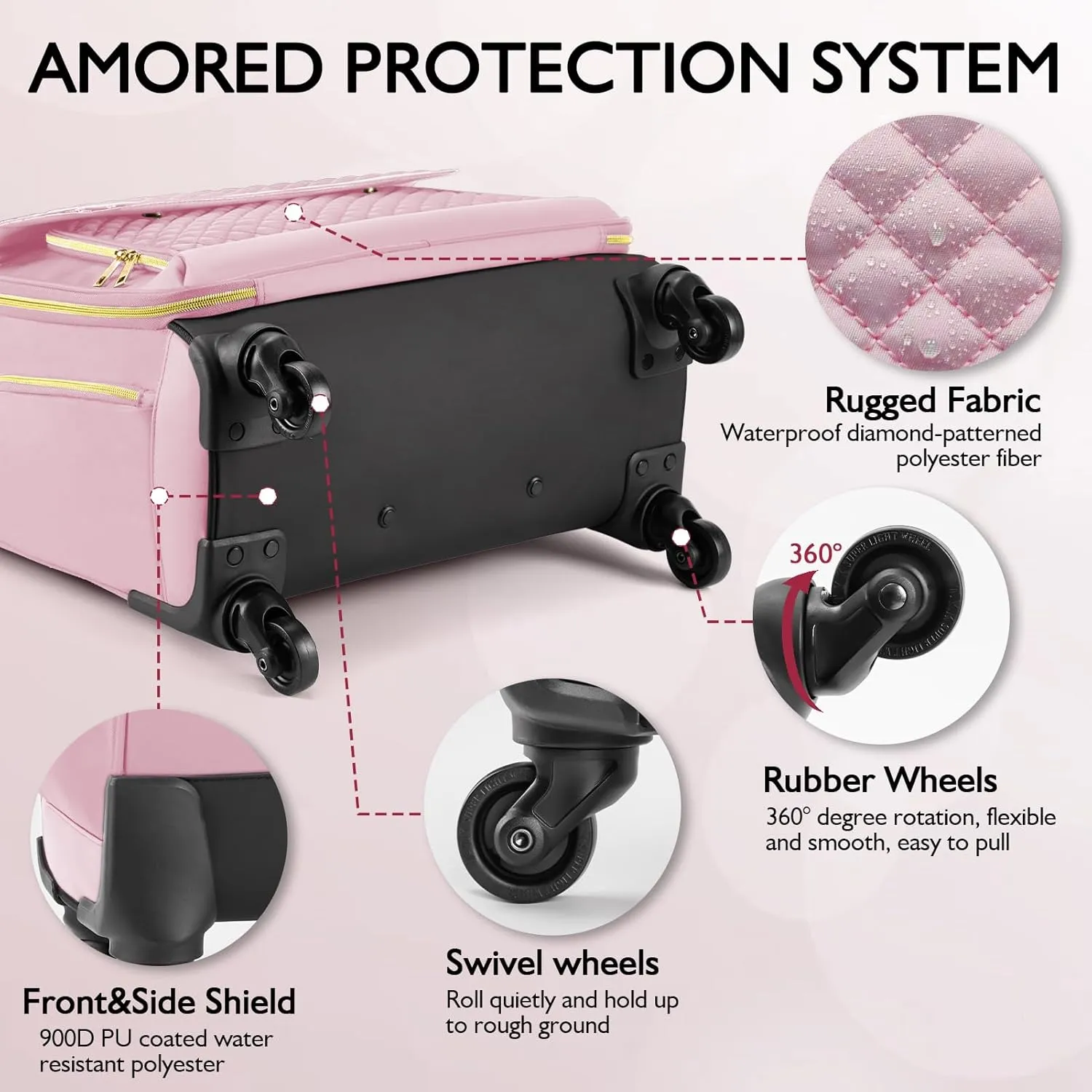 Rolling Laptop Bag, Briefcase for Women with 4 Spinner Wheels and Telescopic Extendable Handle, Roller Computer Bag for Work Travel Carry On Luggage, TSA Friendly Design, Pink