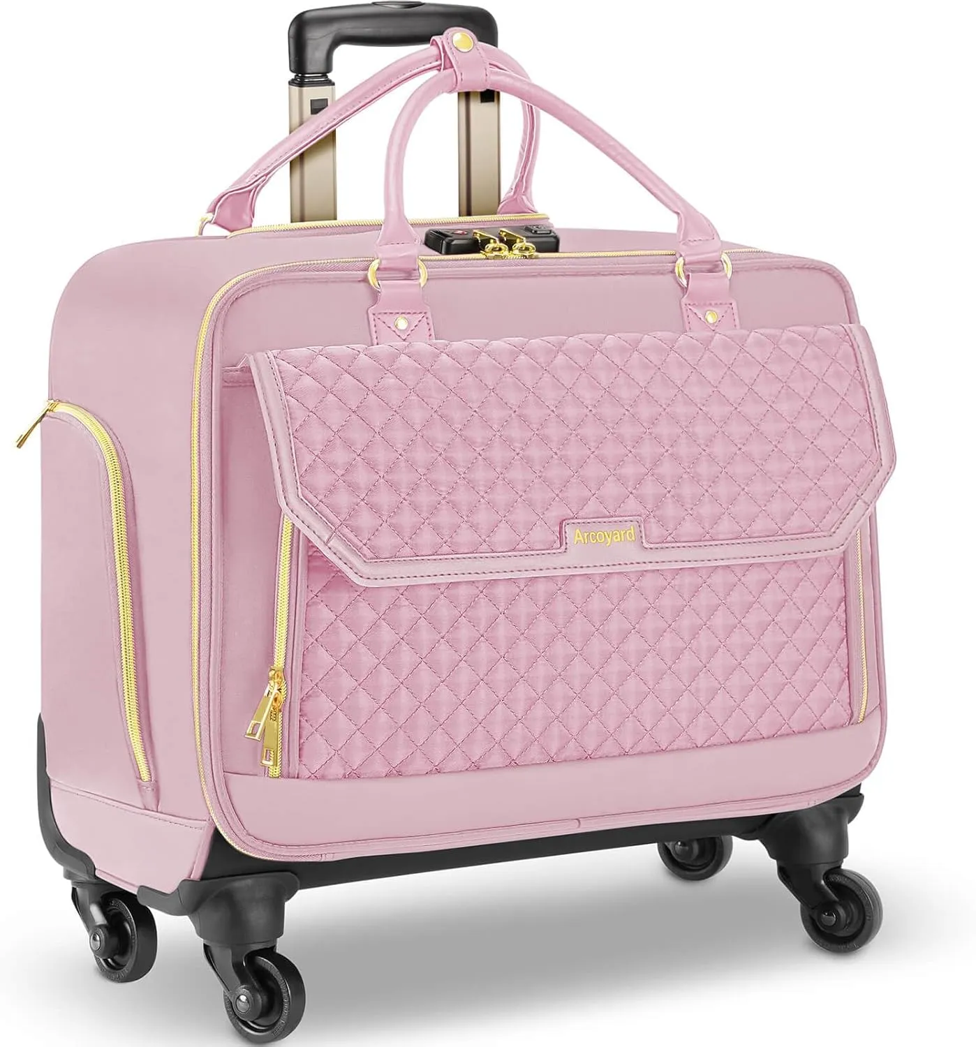 Rolling Laptop Bag, Briefcase for Women with 4 Spinner Wheels and Telescopic Extendable Handle, Roller Computer Bag for Work Travel Carry On Luggage, TSA Friendly Design, Pink