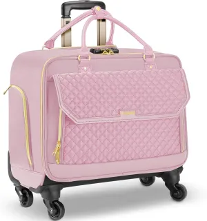 Rolling Laptop Bag, Briefcase for Women with 4 Spinner Wheels and Telescopic Extendable Handle, Roller Computer Bag for Work Travel Carry On Luggage, TSA Friendly Design, Pink