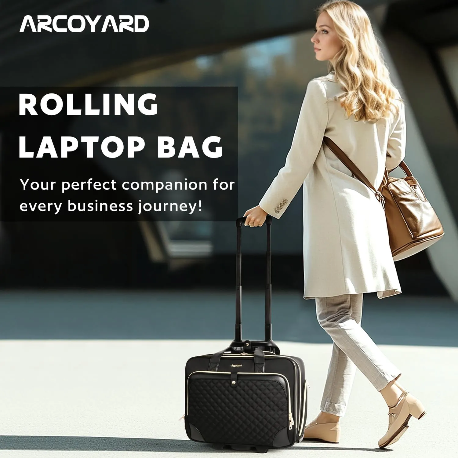 Rolling Laptop Bag Women, Rolling Briefcase for Women with Waterproof Pocket, 17.3 Inch Computer Bag, Underseat Carry On Luggage with Wheels for Work Travel Business, Lightweight Black