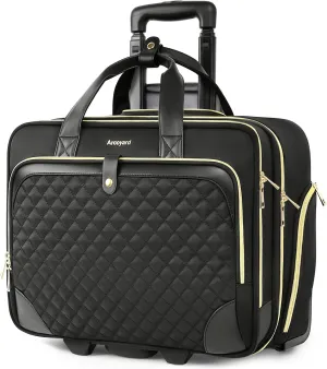 Rolling Laptop Bag Women, Rolling Briefcase for Women with Waterproof Pocket, 17.3 Inch Computer Bag, Underseat Carry On Luggage with Wheels for Work Travel Business, Lightweight Black