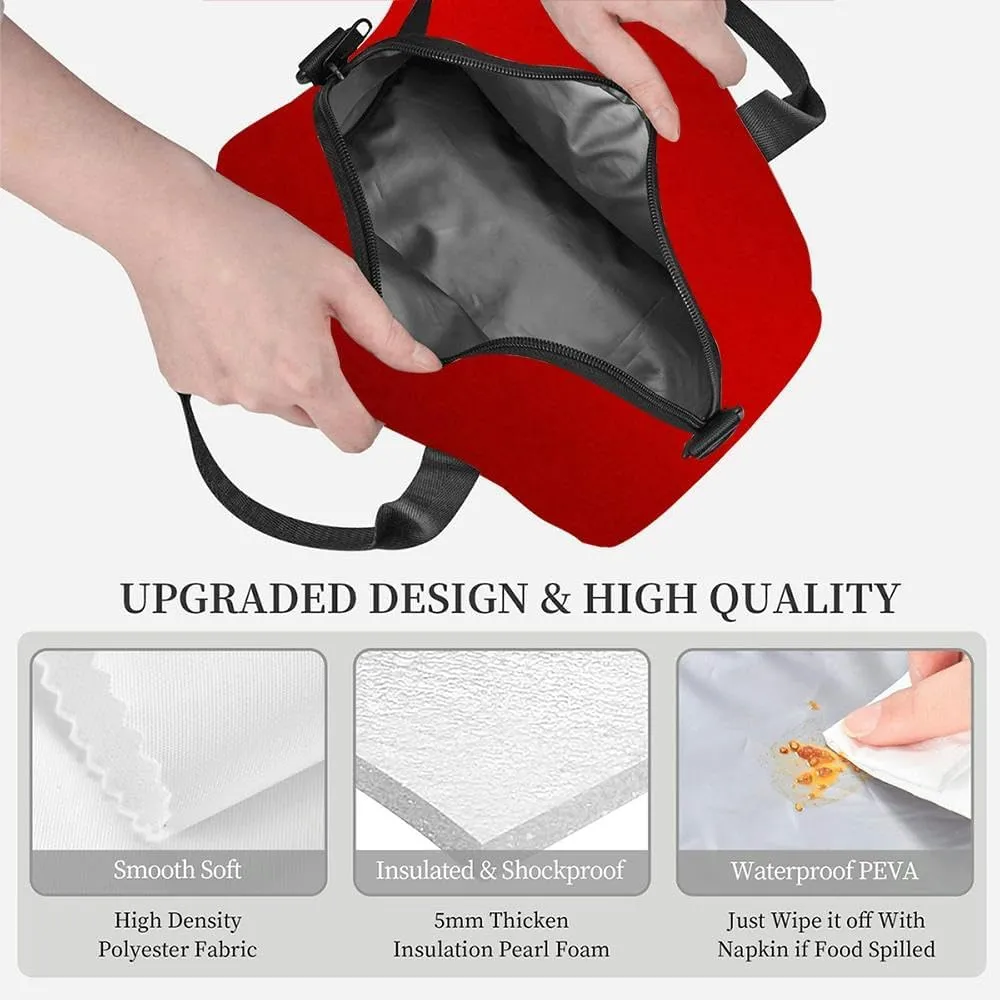rough and noise red foil polished glossy abstract copy space white Insulated Adult Lunch Bag with Shoulder Strap for Women Lightweight Reusable Portable Freezable Lunch Tote Bag for Work Picnic