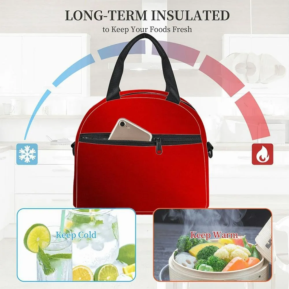 rough and noise red foil polished glossy abstract copy space white Insulated Adult Lunch Bag with Shoulder Strap for Women Lightweight Reusable Portable Freezable Lunch Tote Bag for Work Picnic