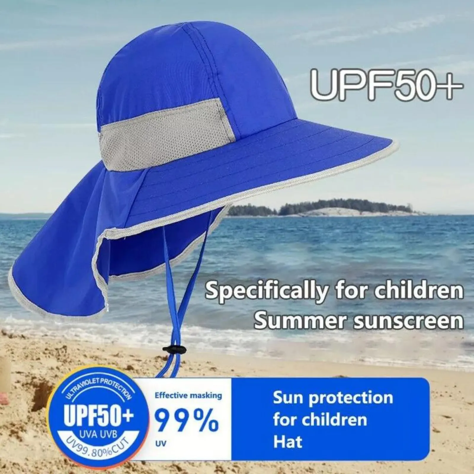Royal Blue Beach Travel Summer Outdoor Hat Children Kids Wide Brim Sun Bucket