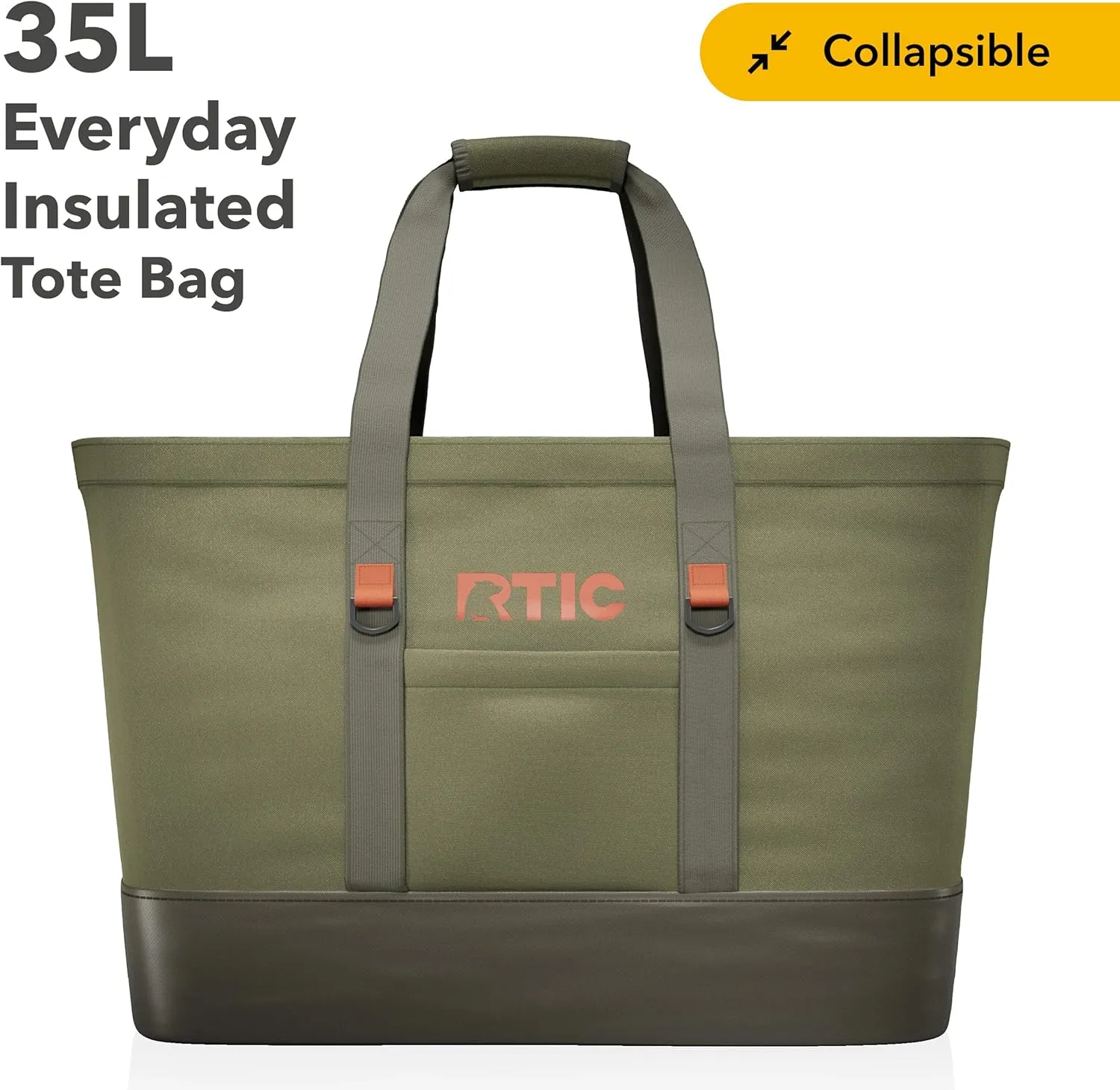 RTIC Everyday Insulated Tote Bag, Large Reusable Thermal Cooler with Zippered Top for Beach, Grocery, Shopping, 35 L Capacity