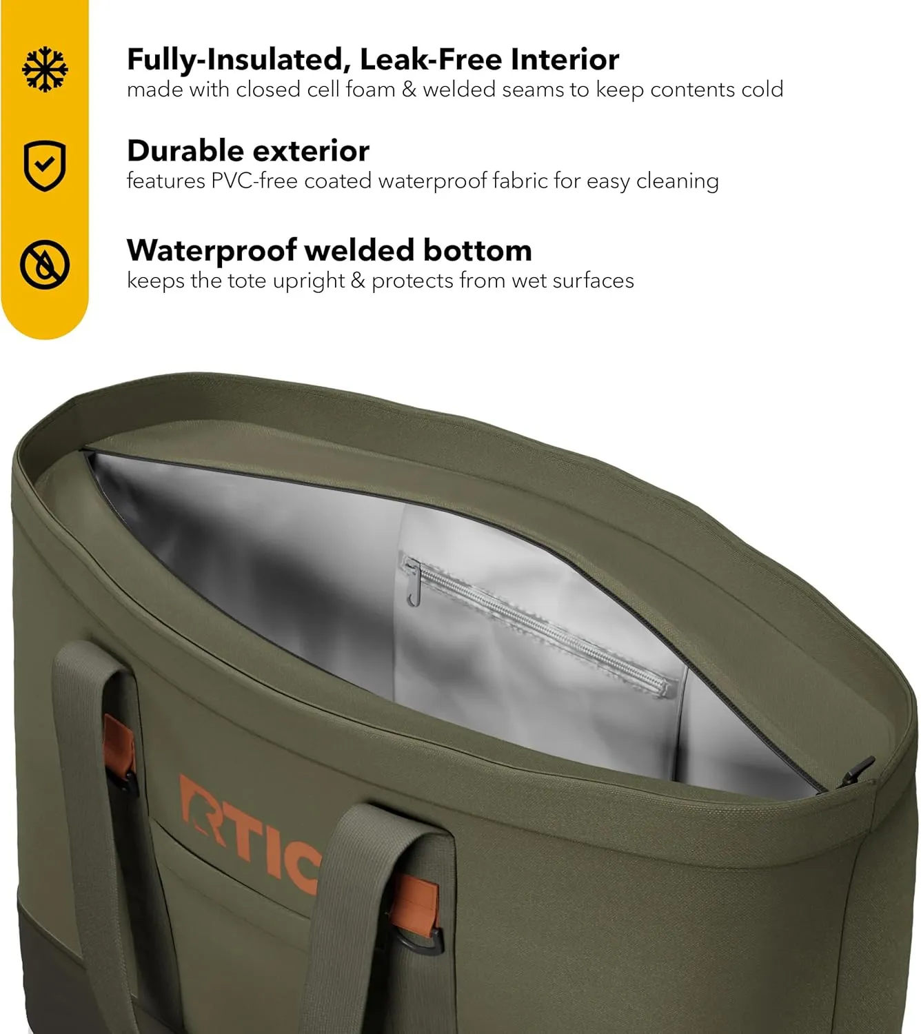 RTIC Everyday Insulated Tote Bag, Large Reusable Thermal Cooler with Zippered Top for Beach, Grocery, Shopping, 35 L Capacity