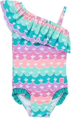 RuffleButts Mermaid One Shoulder Ruffle One Piece - 3-6m