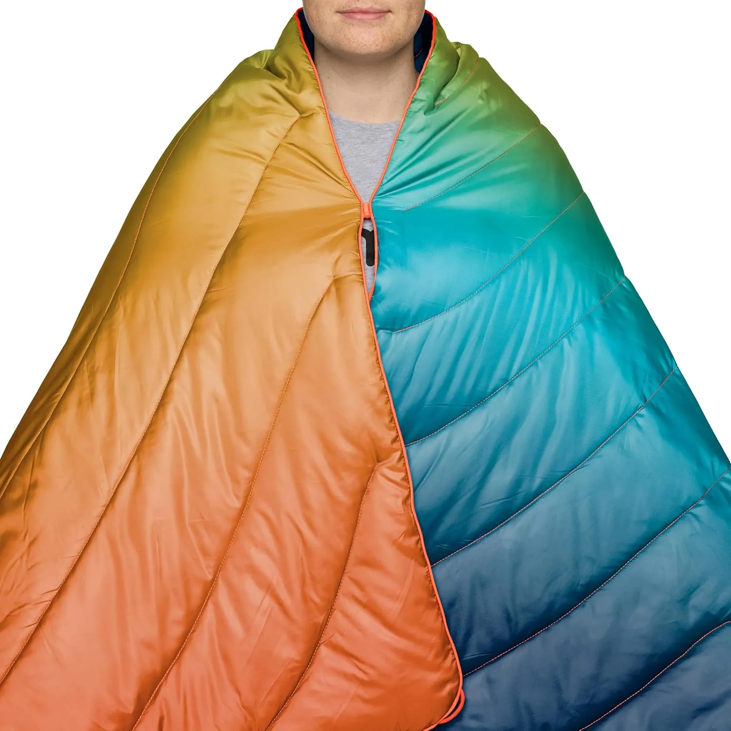 Rumpl Original Puffy Blanket - Warm Puffy Camping Blanket, 100% Recycled Polyester Insulation, Lightweight, Packable, Water-Resistant, Outdoor Puffer Blanket, 52"x75", V2, Baja Fade