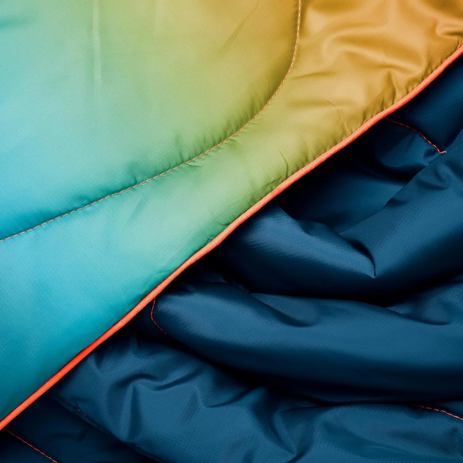 Rumpl Original Puffy Blanket - Warm Puffy Camping Blanket, 100% Recycled Polyester Insulation, Lightweight, Packable, Water-Resistant, Outdoor Puffer Blanket, 52"x75", V2, Baja Fade