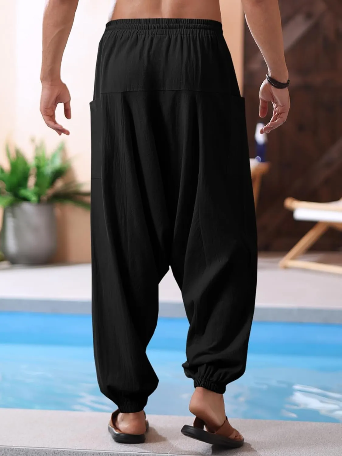 Runcati Mens Harem Pants Baggy Hippie Casual Cotton Linen Loose Boho Yoga Beach Drop Crotch Trouser