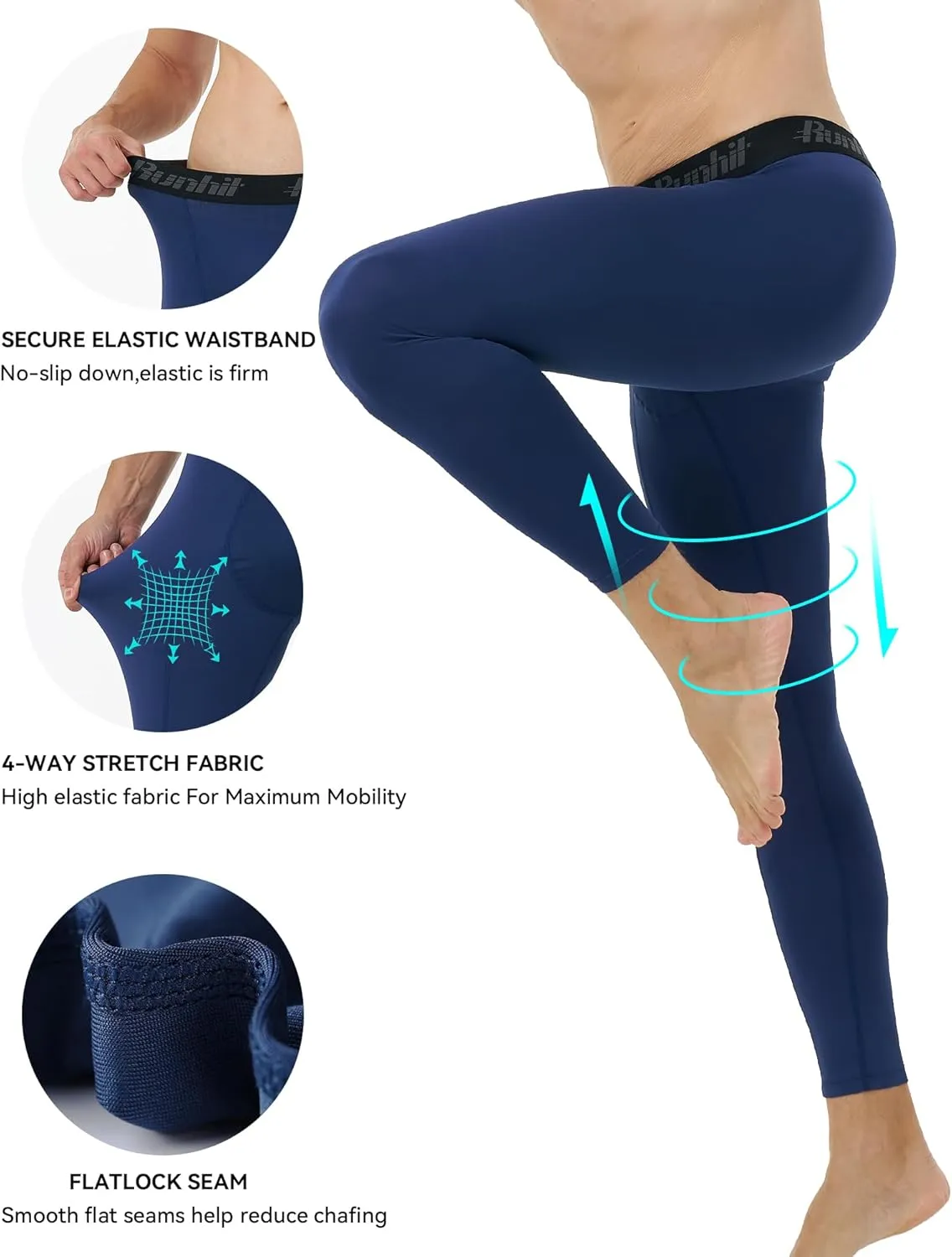 Runhit 3 Pack Compression Pants Men Running Tights Workout Leggings Athletic Base Layer Pants