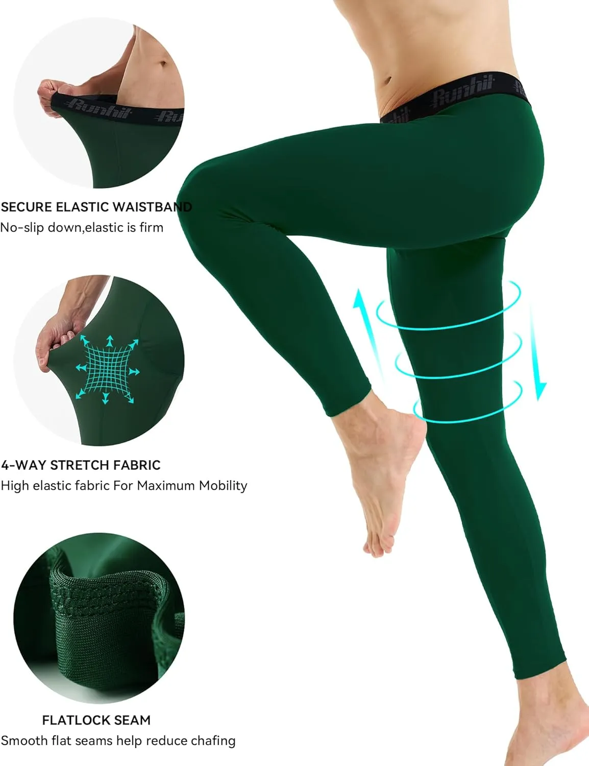 Runhit 3 Pack Compression Pants Men Running Tights Workout Leggings Athletic Base Layer Pants
