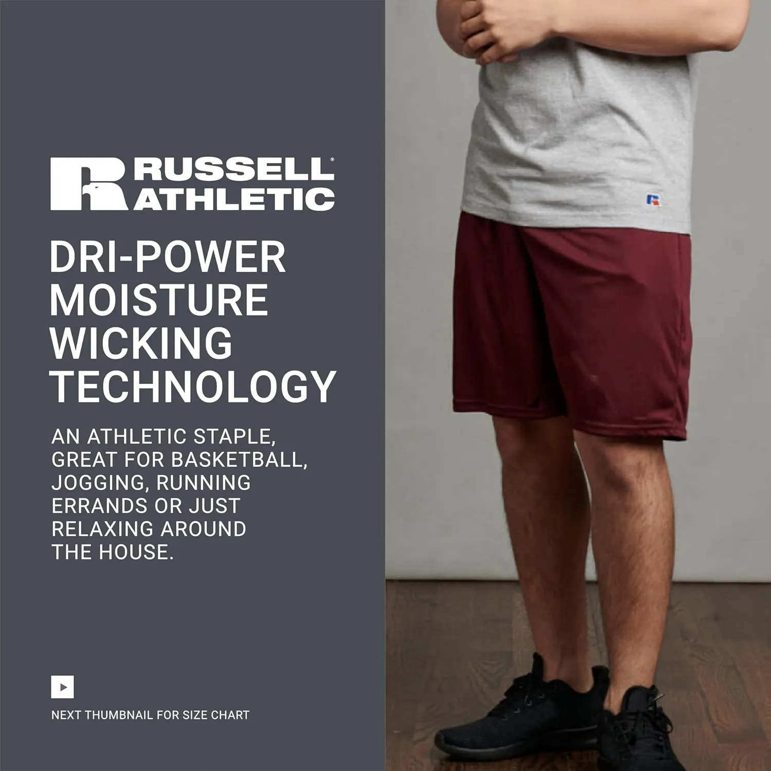 Russell Athletics Men's Dri Power Essential Performance Shorts with Pocket - Workout and Gym Active Wear