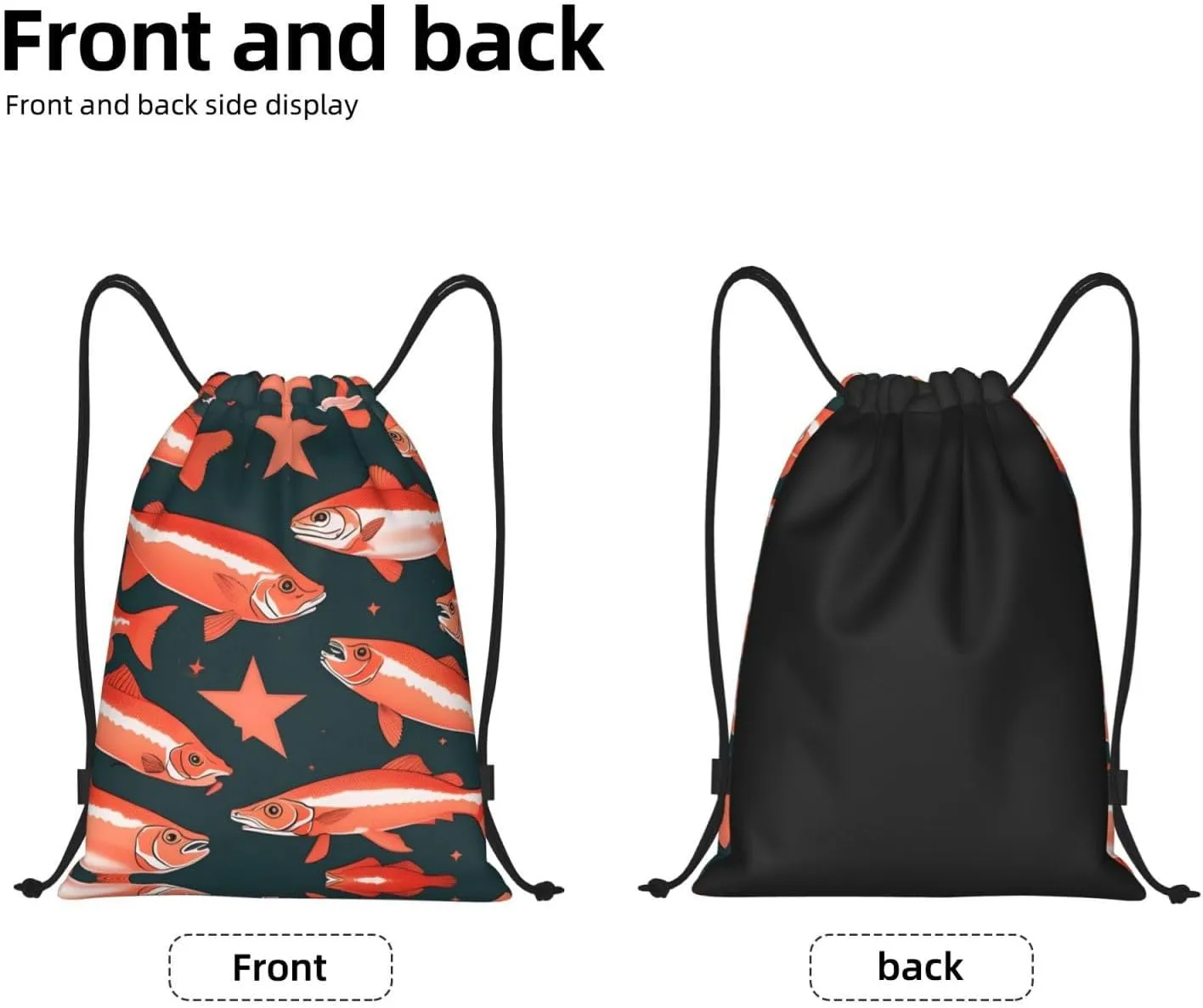 Salmon print Sports Drawstring Backpack String Swim Gym Bag for Women and Men Small Gym Bag