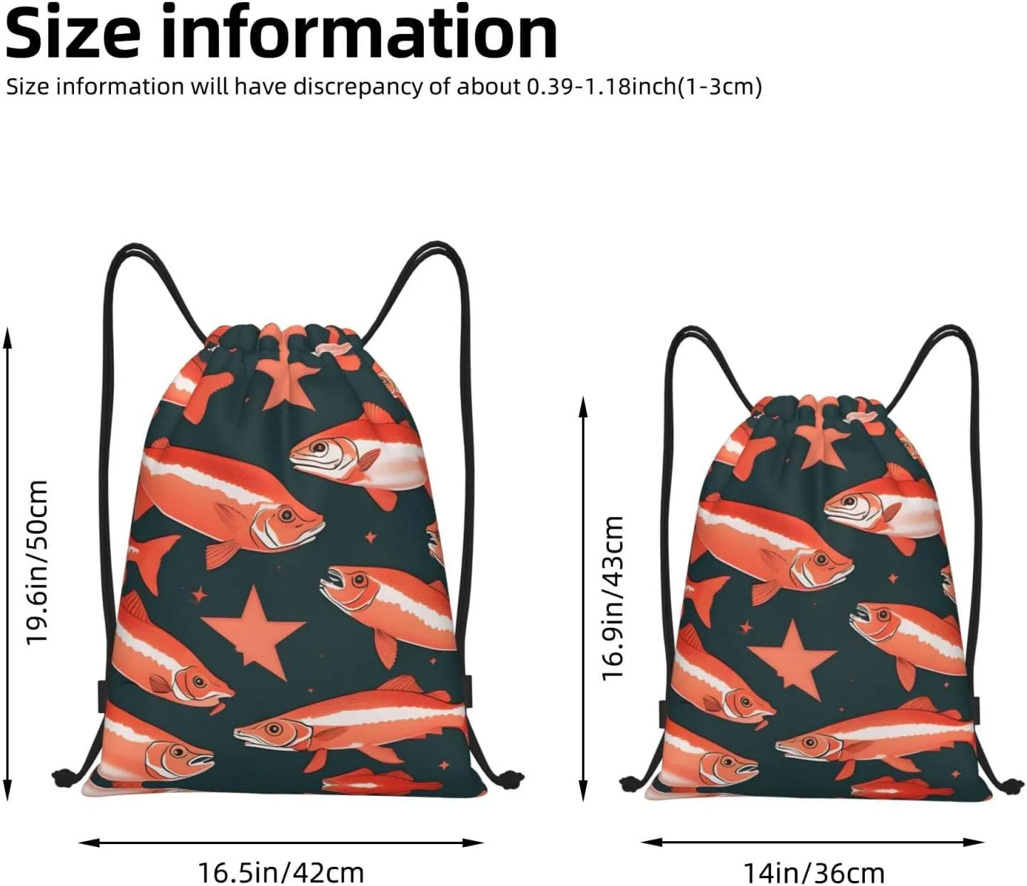 Salmon print Sports Drawstring Backpack String Swim Gym Bag for Women and Men Small Gym Bag