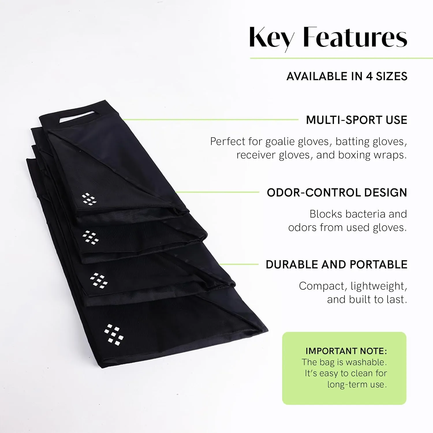 Salt Glove Bag Smell-Proof Durable Odor Containing Bag for Gloves - Size Small - Water-Resistant and Easy to Clean Smell Proof Bag - Black