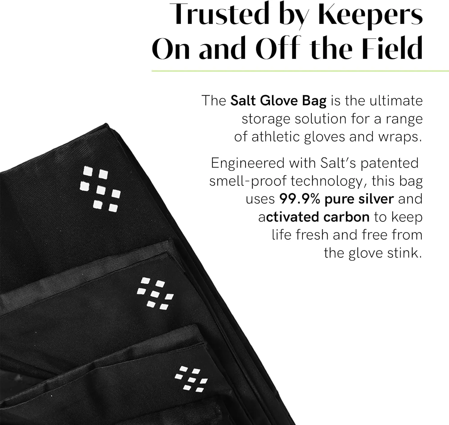 Salt Glove Bag Smell-Proof Durable Odor Containing Bag for Gloves - Size Small - Water-Resistant and Easy to Clean Smell Proof Bag - Black